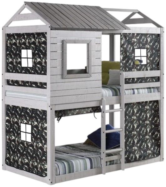 Donco Kids Deer Blind Green Camo/Rustic Light Gray Youth Twin/Twin Bunkbed with Tent Kit-0
