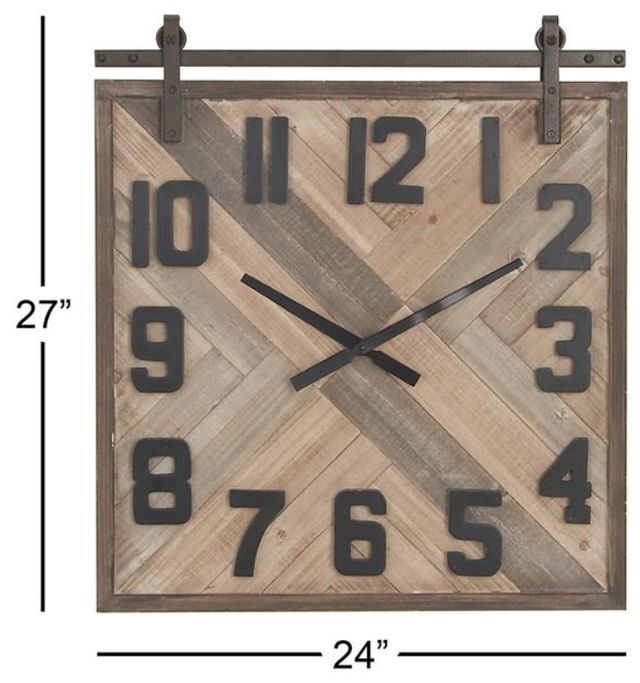 Deco Marche Brown Sliding Barn Door Style Wall Clock-2