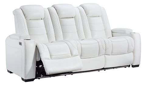 Signature Design by Ashley® Party Time White Power Reclining Sofa-0