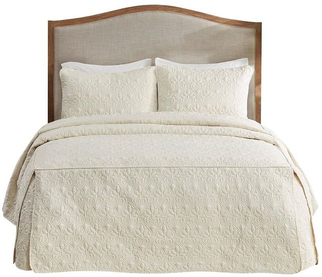 Olliix by Madison Park 3 Piece Cream Queen Quebec Fitted Bedspread Set-0