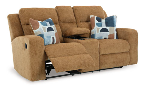 Signature Design by Ashley® Kanlow Honey Double Manual Reclining Loveseat with Console
