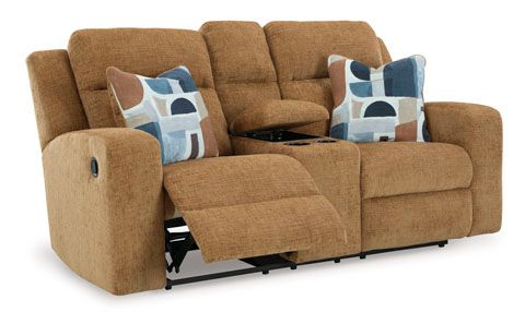 Signature Design by Ashley® Kanlow Honey Double Manual Reclining Loveseat with Console-0