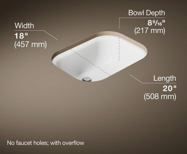 Kohler Tahoe® White 20" Widespread Rectangular Undermount Bathroom Sink-3
