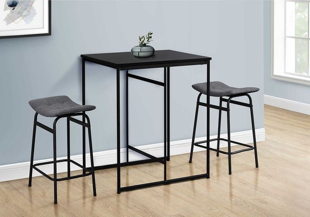 Monarch Specialties Inc. 2-Piece Black/Grey 24" Upholstered Counter Height Stools Set-3
