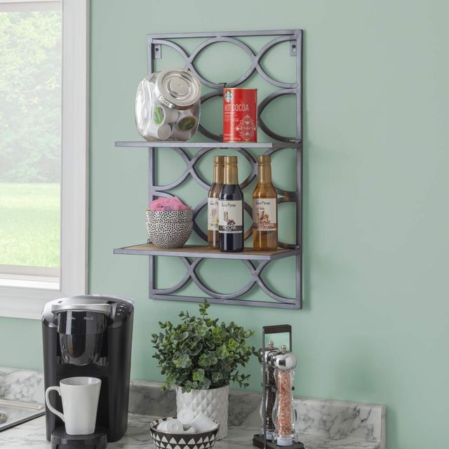 Powell® Wesson Antique Nickel/Natural Wall Shelves-1