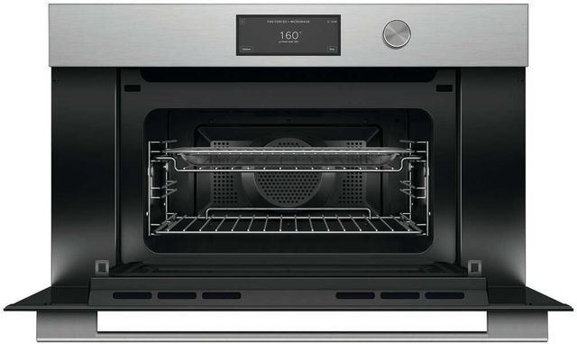 Fisher & Paykel Series 9 Contemporary 30" Brushed Silver Glass Compact Convection Speed Oven-1