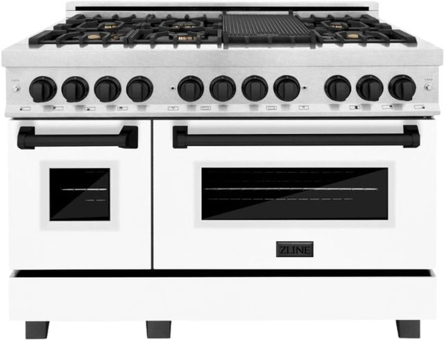 ZLINE Autograph Edition Legacy 48" Satin Stainless Steel Pro Style Dual Fuel Range with White Matte Door and Matte Black Accents-0