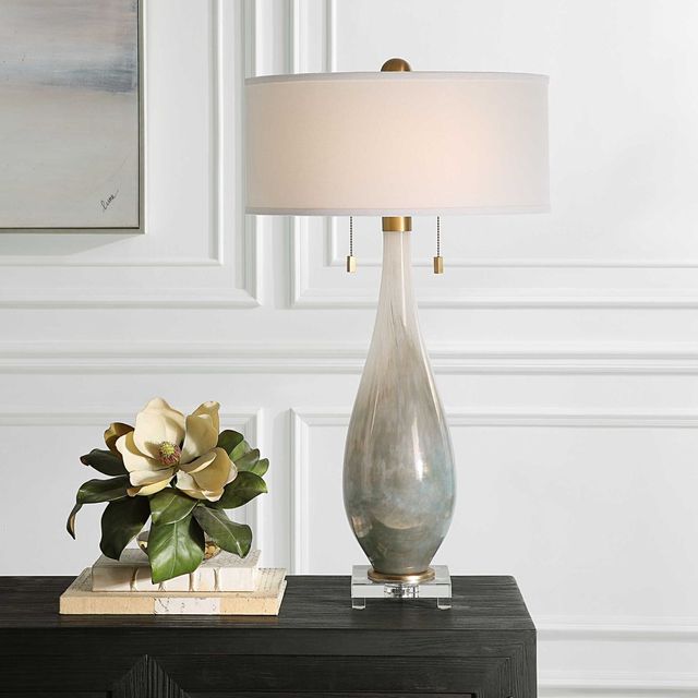 Uttermost® Cardoni Bronze/Gloss White Glass Table Lamp-1
