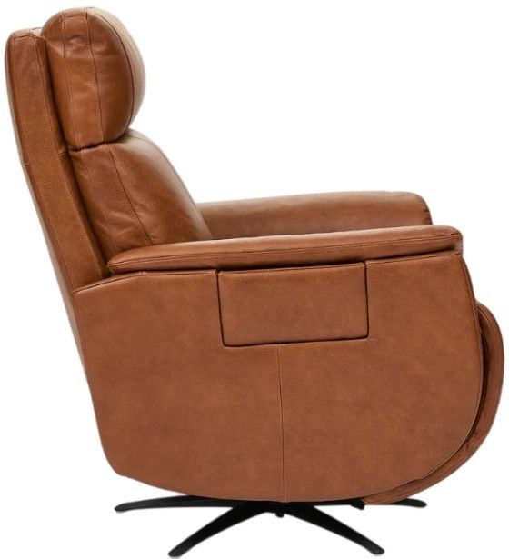 Flexsteel® Cove Autumn Leather Power Swivel Recliner with Power Headrest, and Lumbar-4