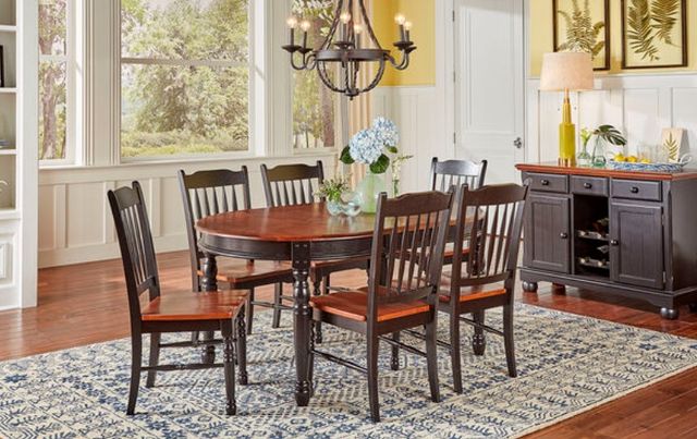 A-America® British Isles Antique Oak Extendable Leg Dining Table with Black Base-3