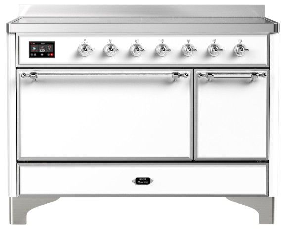 Ilve® Majestic III 48" White Pro Style Induction Range with Solid Door and Chrome Trim-0