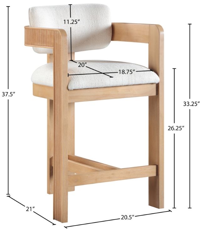 Meridian Furniture Sacha Cream/Natural Upholstered Counter Stool-2