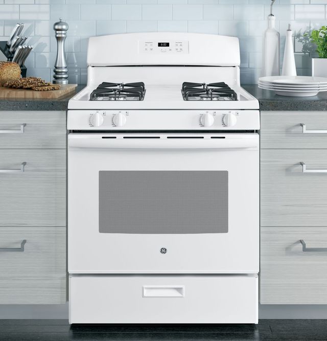 GE® 30" White Freestanding Gas Range-3