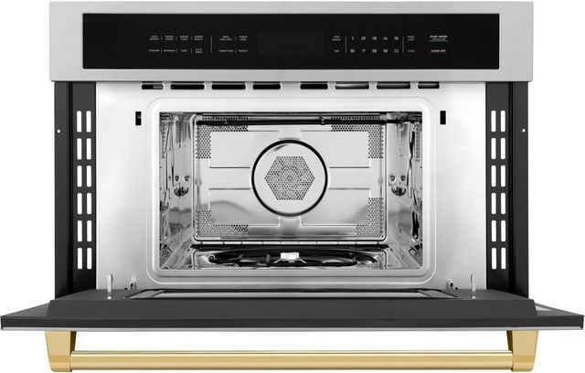 ZLINE Autograph Edition 30" 1.6 Cu. Ft. Stainless Steel Built-in Convection Microwave Oven with Polished Gold Accents-1