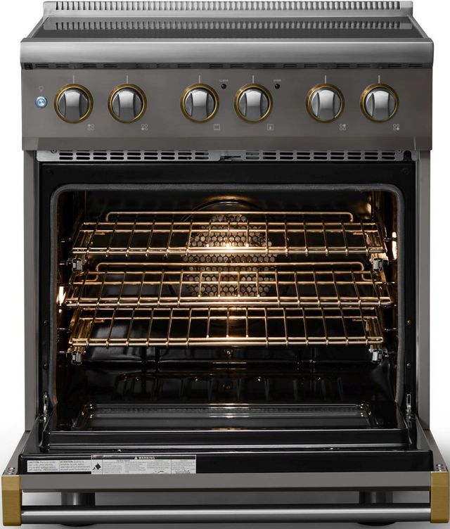Viking® 5 Series 30" Damascus Gray Pro Style Induction Range with Brushed Brass Trim-1