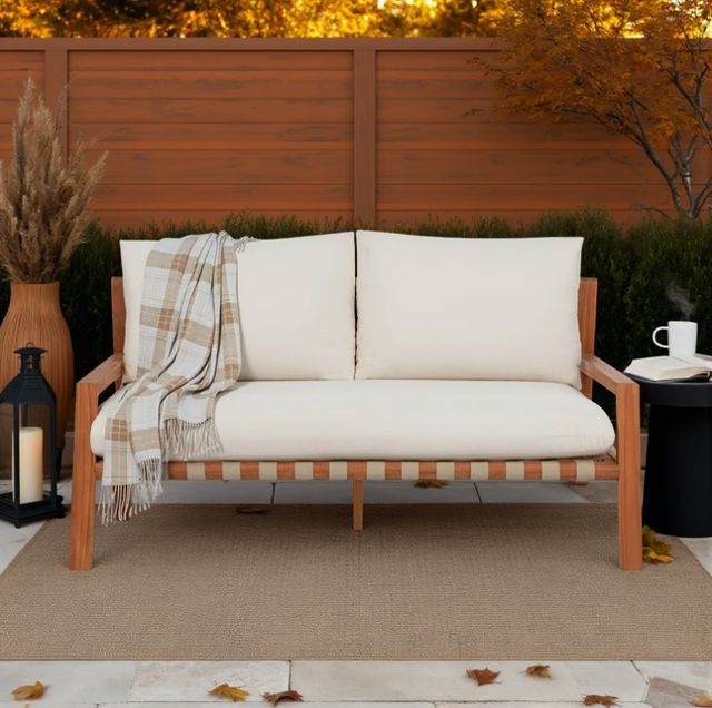 Linon Charlotte Brown/Off-White Fabric/Teak Bench-1