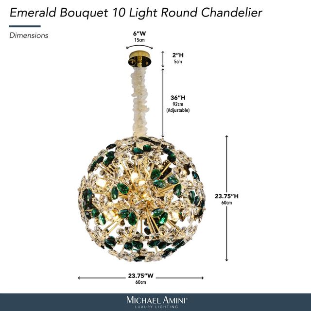 Michael Amini® Bouquet Emerald/Gold 10-Light Round Chandelier-2