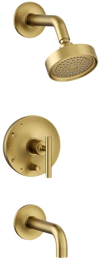 KOHLER® Purist® Rite-Temp® Vibrant Brushed Moderne Brass 2.5 GPM Bath and Shower Trim Kit with Lever Handle and Push-Button Diverter -0