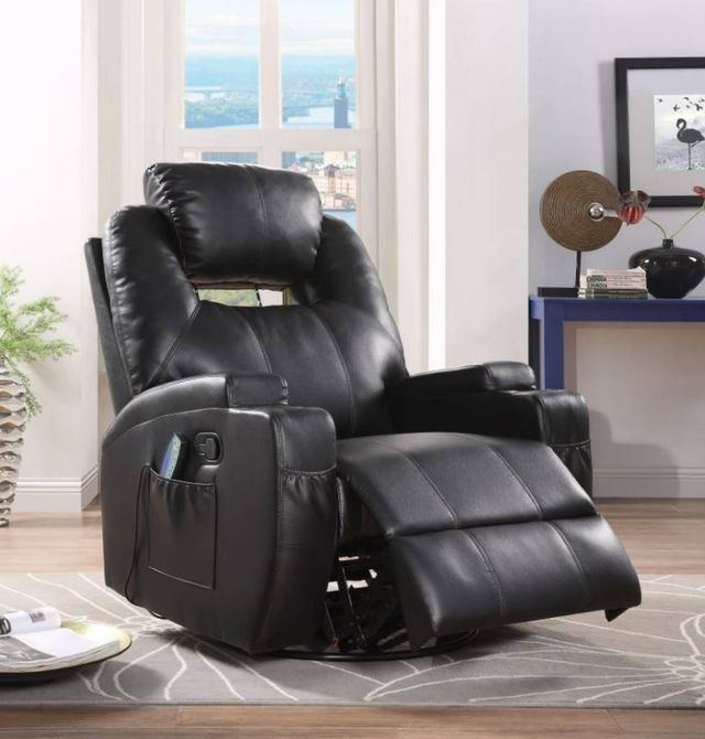 ACME Furniture Waterlily Black Manual Rocker Recliner with Swivel-1
