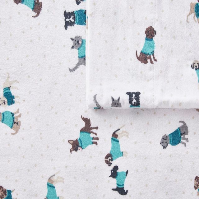 Olliix by Intelligent Design Teal Dogs Twin XL Cozy Soft Cotton Novelty Print Flannel Sheet Set-2