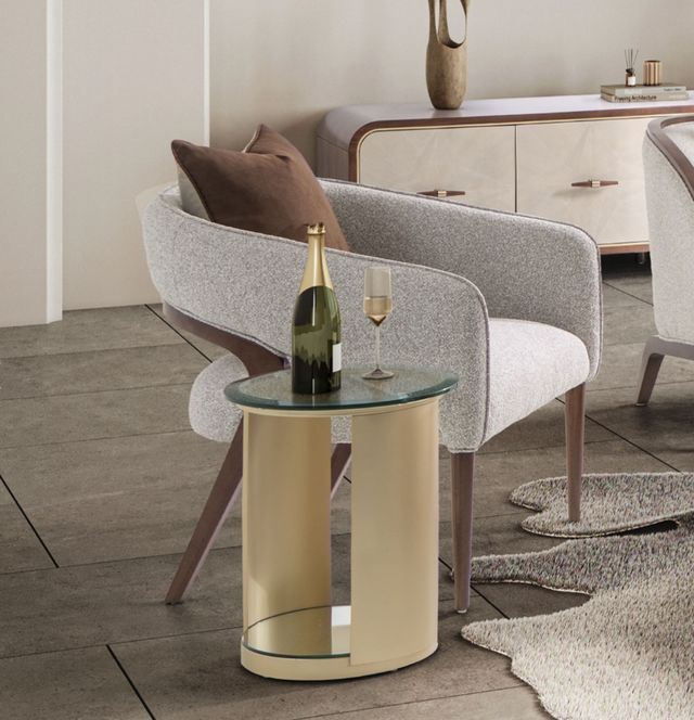 Michael Amini® Houston Glass Top Chairside Table with Brushed Gold Base-1