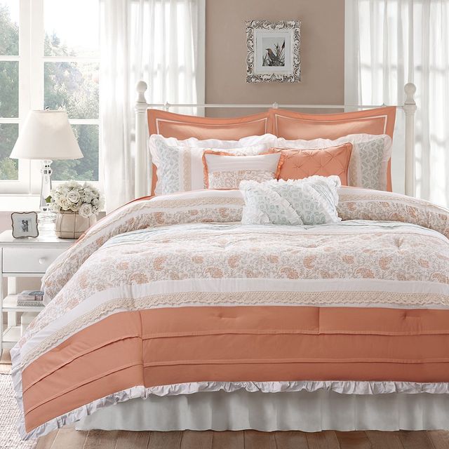 Olliix by Madison Park 9 Piece Coral King Dawn Cotton Percale Comforter Set-0
