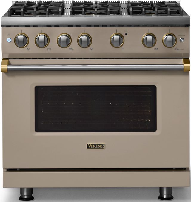 Viking® 5 Series 36" Nantucket Pro Style Gas (LP) Range with Brushed Brass Trim-3