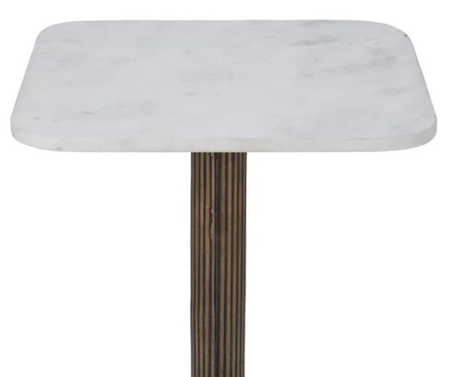 Renwil® Allard White Marble Top Side Table with Antique Brass Base-1