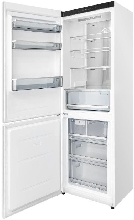 Forno Custodia 24” 10.3 Cu. Ft. White Counter Depth Bottom Freezer Refrigerator with Ice Maker and Antique Brass Handle-3