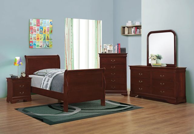 Coaster® Louis Philippe 4 Piece Red Brown Twin Sleigh Bedroom Set-0