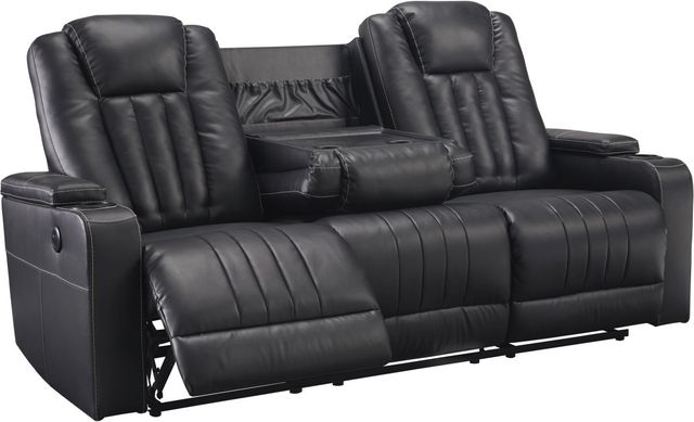 Signature Design by Ashley® Center Point Black Reclining Sofa with Drop Down Table-1