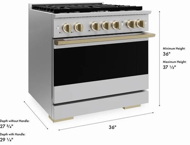 ZLINE Marino 36" Stainless Steel Pro Style Dual Fuel Range with Champagne Bronze Accents-2