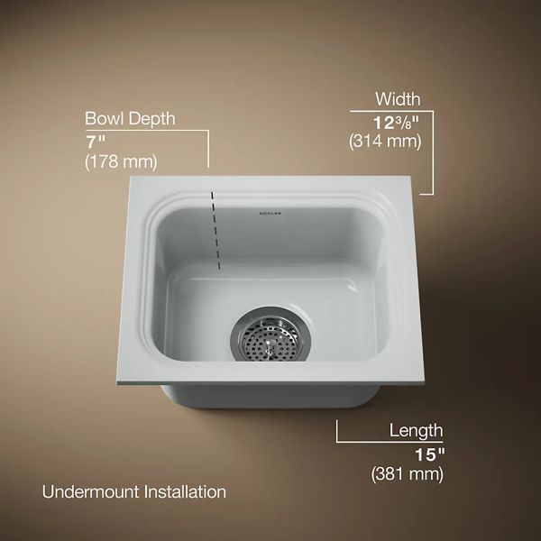KOHLER® Northland™ Ice Gray 15" Undermount Single-Bowl Bar Sink-2