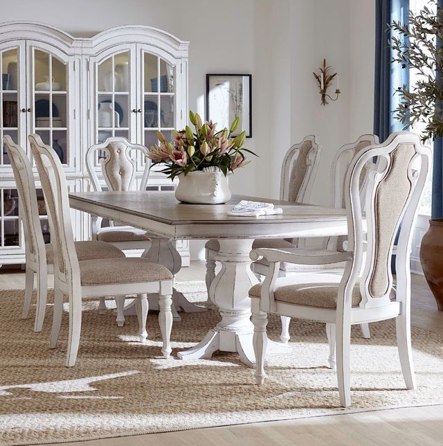 Liberty Furniture Magnolia Manor 7-Piece Antique White/Ivory/Weathered Bark Double Pedestal Dining Set-1