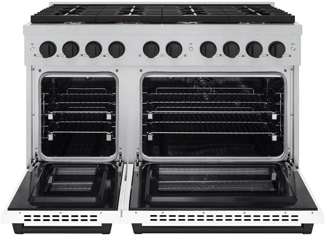 ZLINE Autograph Edition Paramount 48" Satin Stainless Steel Pro Style Dual Fuel Range with White Matte Door and Matte Black Accents-1