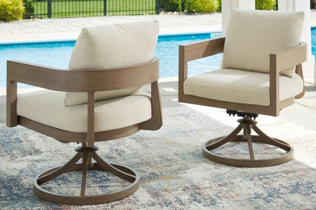Signature Design by Ashley® Serene Bay 2-Piece Dark Brown/White Aluminum/Nuvella Outdoor Swivel Dining Chair with Cushion-1