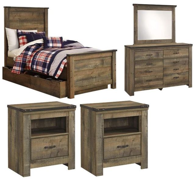 Signature Design by Ashley® Trinell 5-Piece Brown Twin Panel Storage Bed Set-0