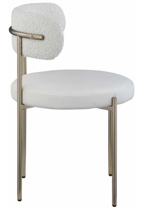 Meridian Furniture Beacon Cream/Brushed Brass Vegan Leather And Boucle Fabric Upholstered Dining Chair-2