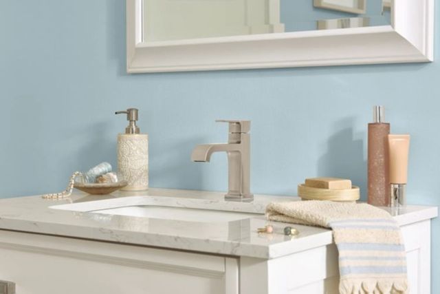 Peerless Ezra® Brushed Nickel 6" Single Handle Curved Spout Lavatory Faucet-1