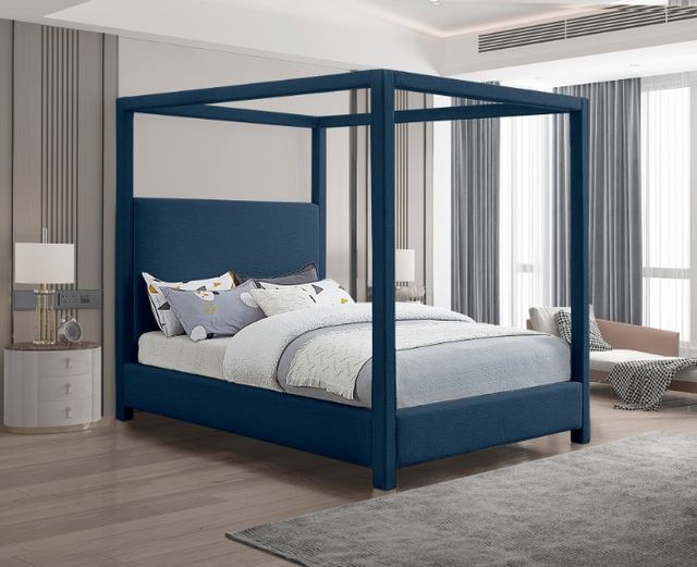 Meridian Furniture Emerson Navy King Upholstered Canopy Bed-2