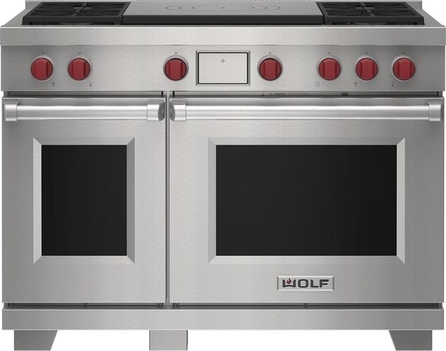 Wolf® 48" Stainless Steel Pro Style Dual Fuel Range and French Top-0