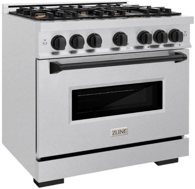 ZLINE Classic Series Autograph Edition 36" Satin Stainless Steel Pro Style Dual Fuel Range with Matte Black Accents-2