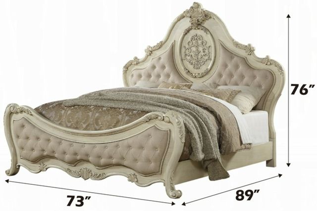 ACME Furniture Ragenardus Antique White/Beige Queen Upholstered Panel Bed-2