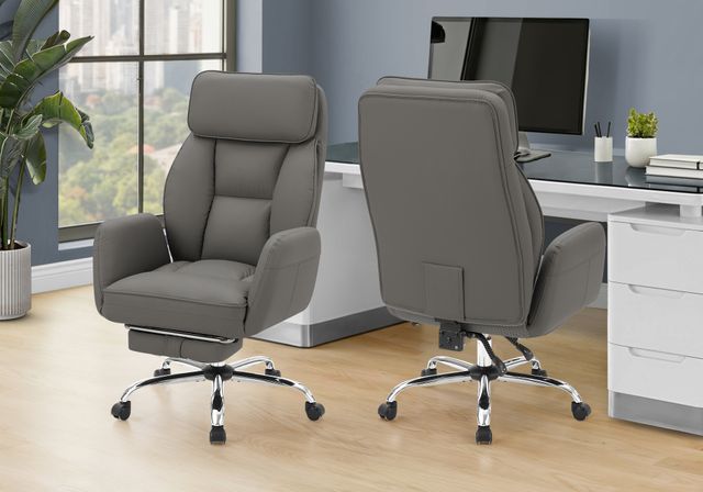 Monarch Specialties Inc. Dark Grey Leather-Look High Back Executive Office Chair with Footrest-1