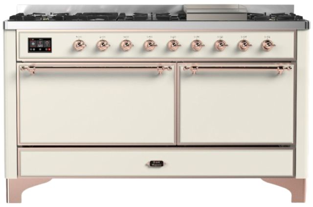 Ilve® Majestic III 60" Antique White Pro Style Dual Fuel Liquid Propane Range with Solid Door and Copper Trim-0