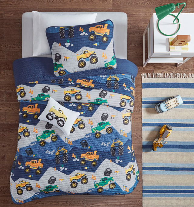 Olliix by Mi Zone Kids Nash Blue Full/Queen Monster Truck Reversible Coverlet Set-2