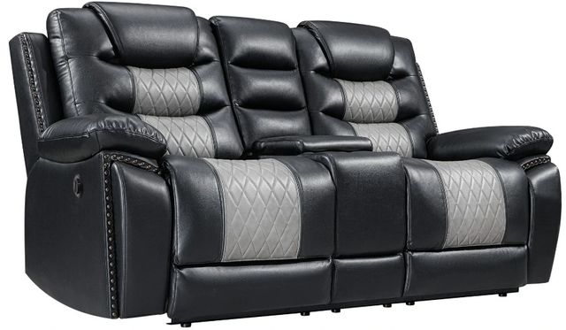 New Classic® Home Furnishings Nikko Black/Gray Power Reclining Console Loveseat-0