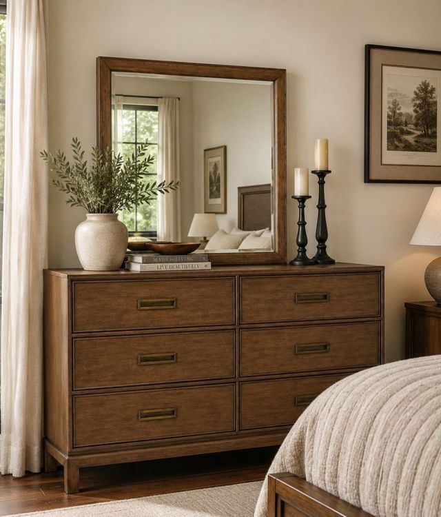 Magnussen Home® Ridgefield Russet Double Drawer Dresser with Landscape Mirror-1