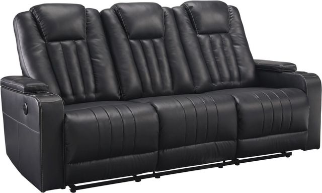 Signature Design by Ashley® Center Point Black Reclining Sofa with Drop Down Table-0