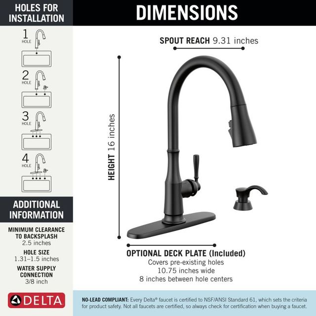 Delta Capertee™ Matte Black  Single Handle Pull-Down Kitchen Faucet with Soap Dispenser and Shield Spray Technology-2